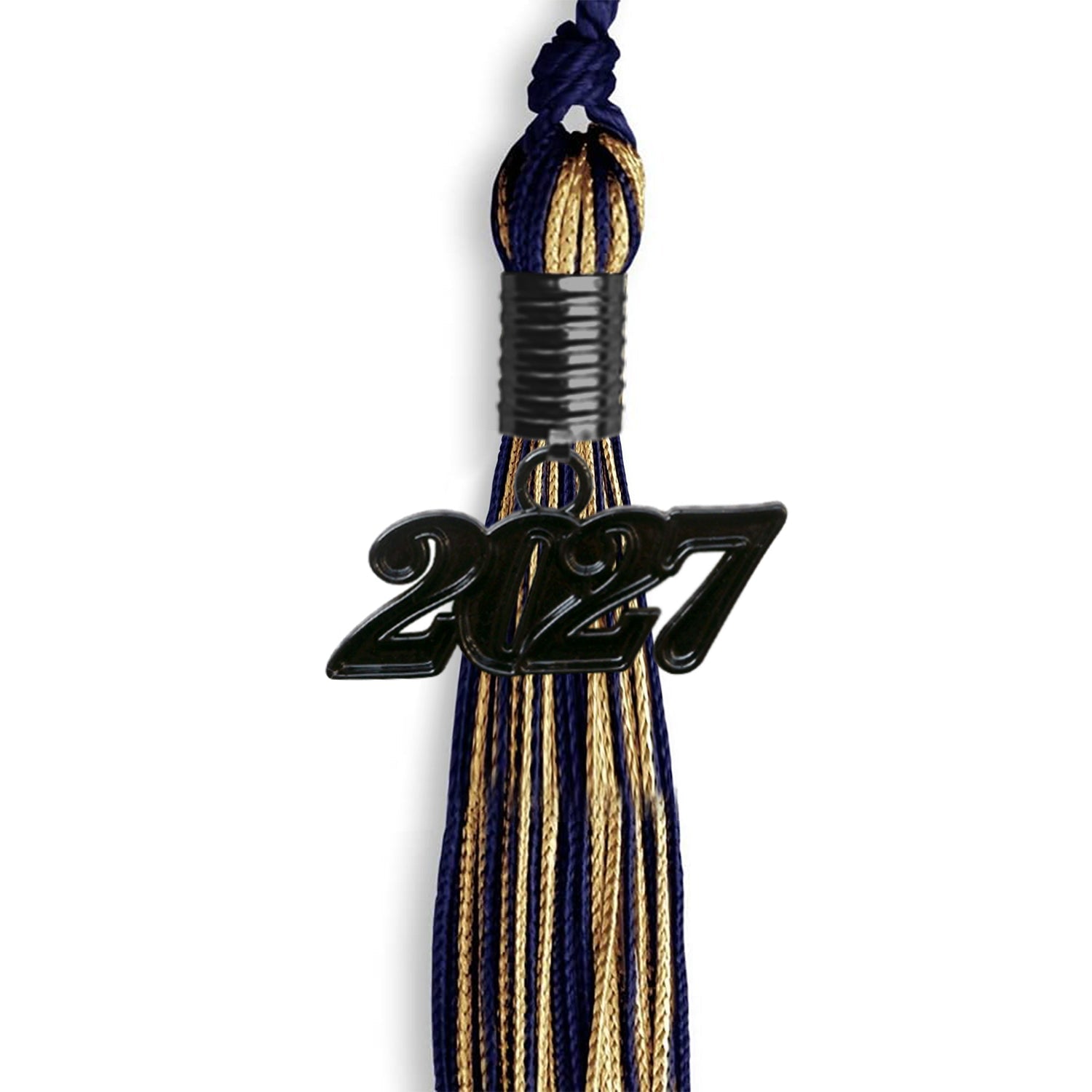 Navy Blue/Antique Gold Mixed Color Graduation Tassel with Black Date Drop - Endea Graduation