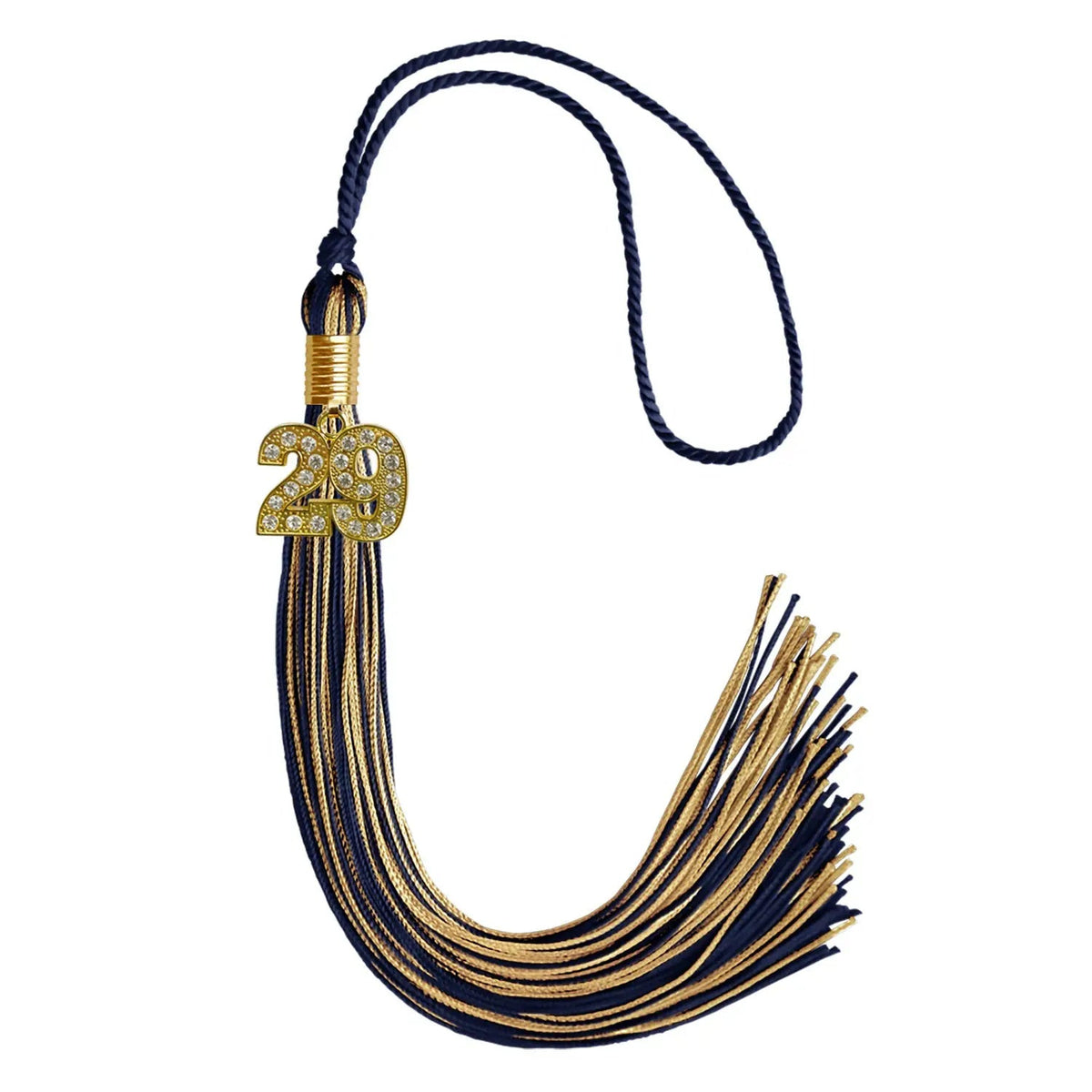 Navy Blue/Antique Gold Mixed Color Graduation Tassel with Gold Bling Charm - Endea Graduation