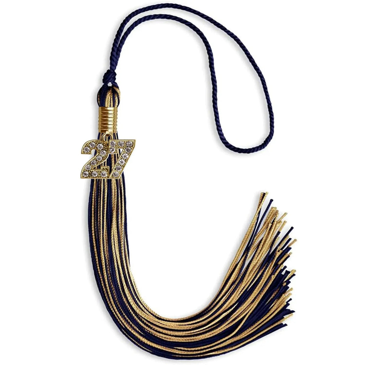 Navy Blue/Antique Gold Mixed Color Graduation Tassel with Gold Bling Charm - Endea Graduation