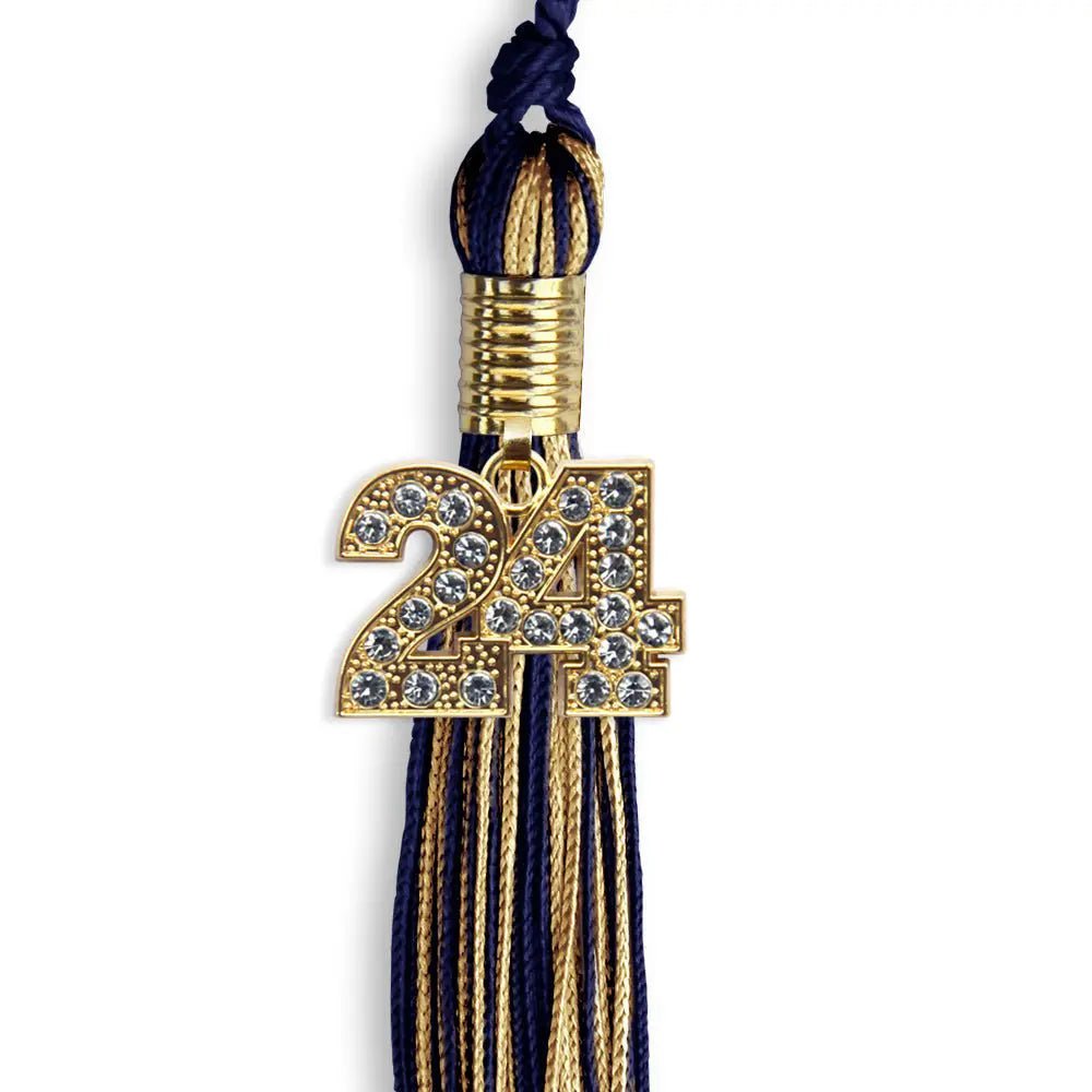 Navy Blue/Antique Gold Mixed Color Graduation Tassel with Gold Bling Charm - Endea Graduation