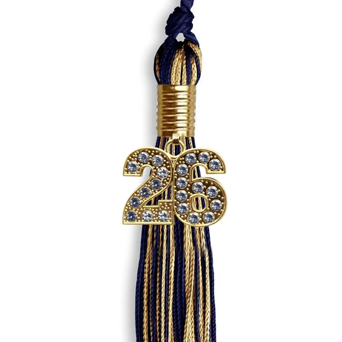 Navy Blue/Antique Gold Mixed Color Graduation Tassel with Gold Bling Charm - Endea Graduation