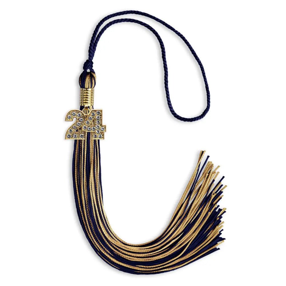 Navy Blue/Antique Gold Mixed Color Graduation Tassel with Gold Bling Charm - Endea Graduation