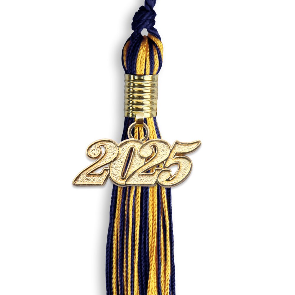 Navy Blue/Antique Gold Mixed Color Graduation Tassel with Gold Date Drop - Endea Graduation