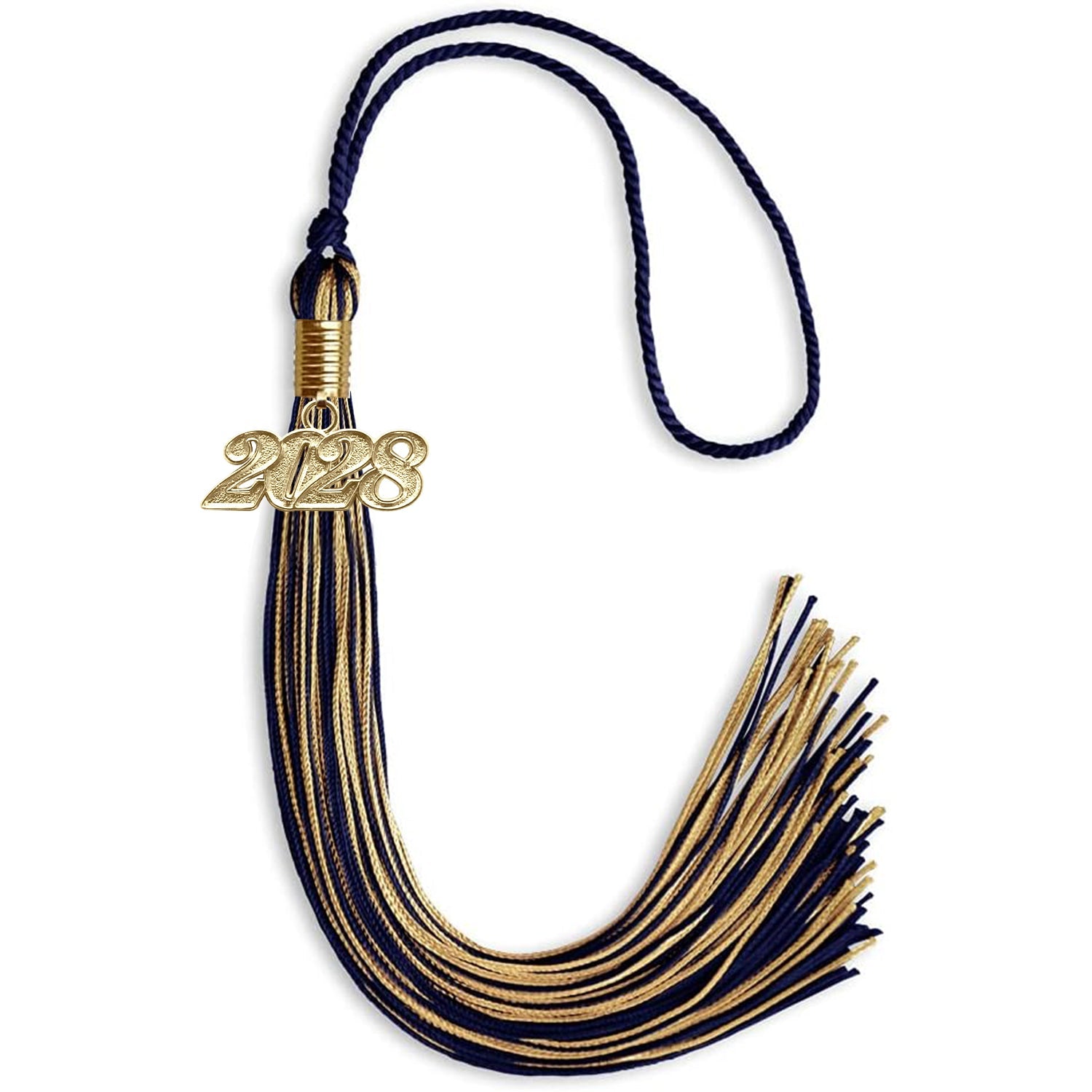 Navy Blue/Antique Gold Mixed Color Graduation Tassel with Gold Date Drop - Endea Graduation