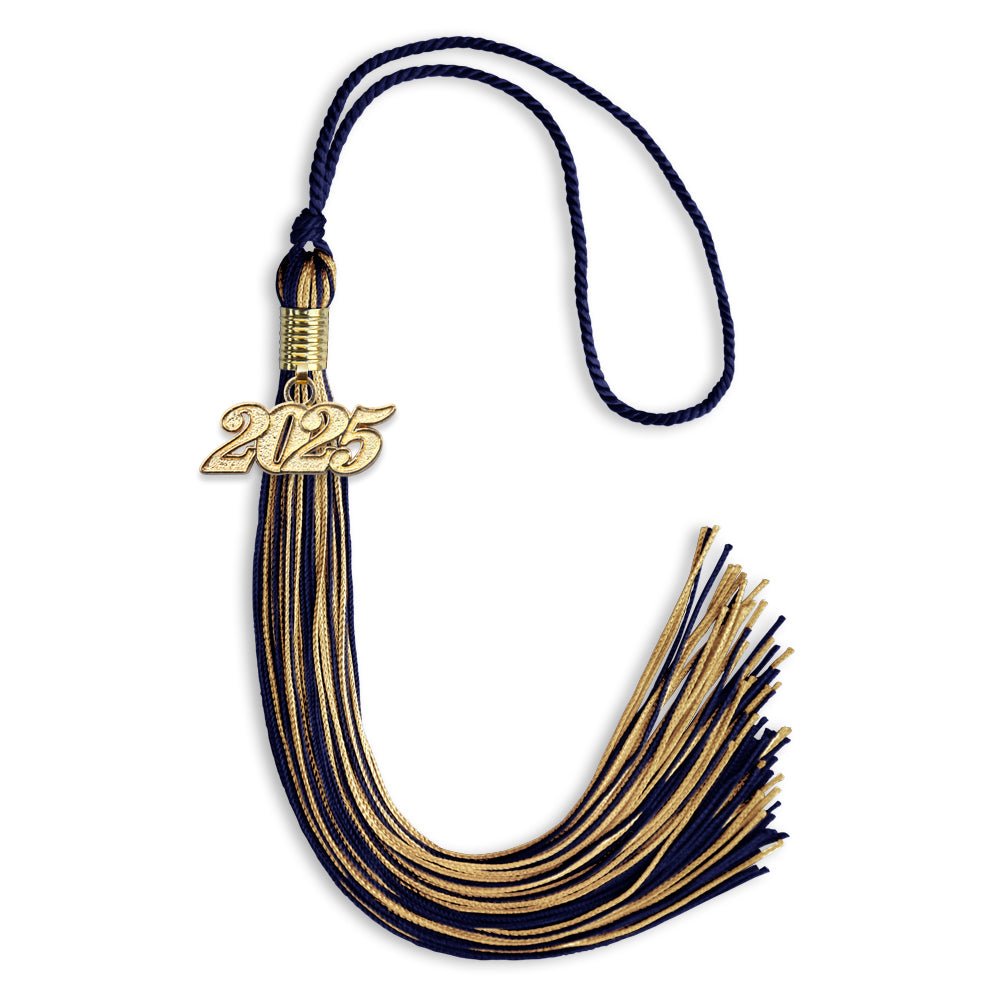 Navy Blue/Antique Gold Mixed Color Graduation Tassel with Gold Date Drop - Endea Graduation