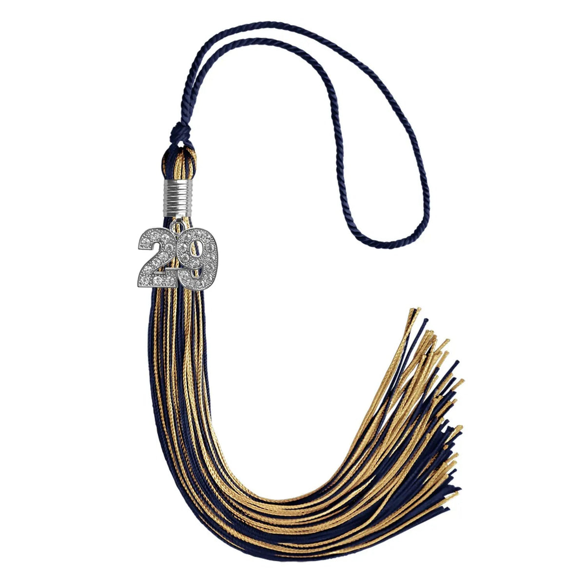 Navy Blue/Antique Gold Mixed Color Graduation Tassel with Silver Bling Charm - Endea Graduation