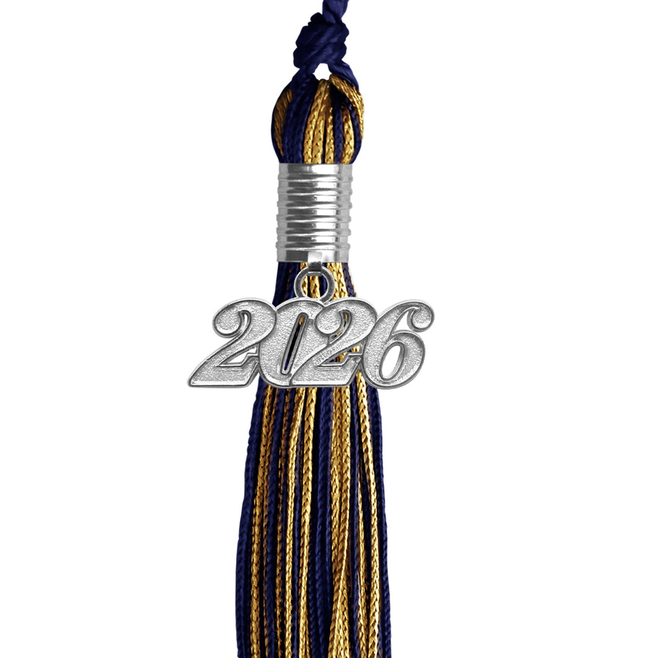Navy Blue/Antique Gold Mixed Color Graduation Tassel with Silver Date Drop - Endea Graduation