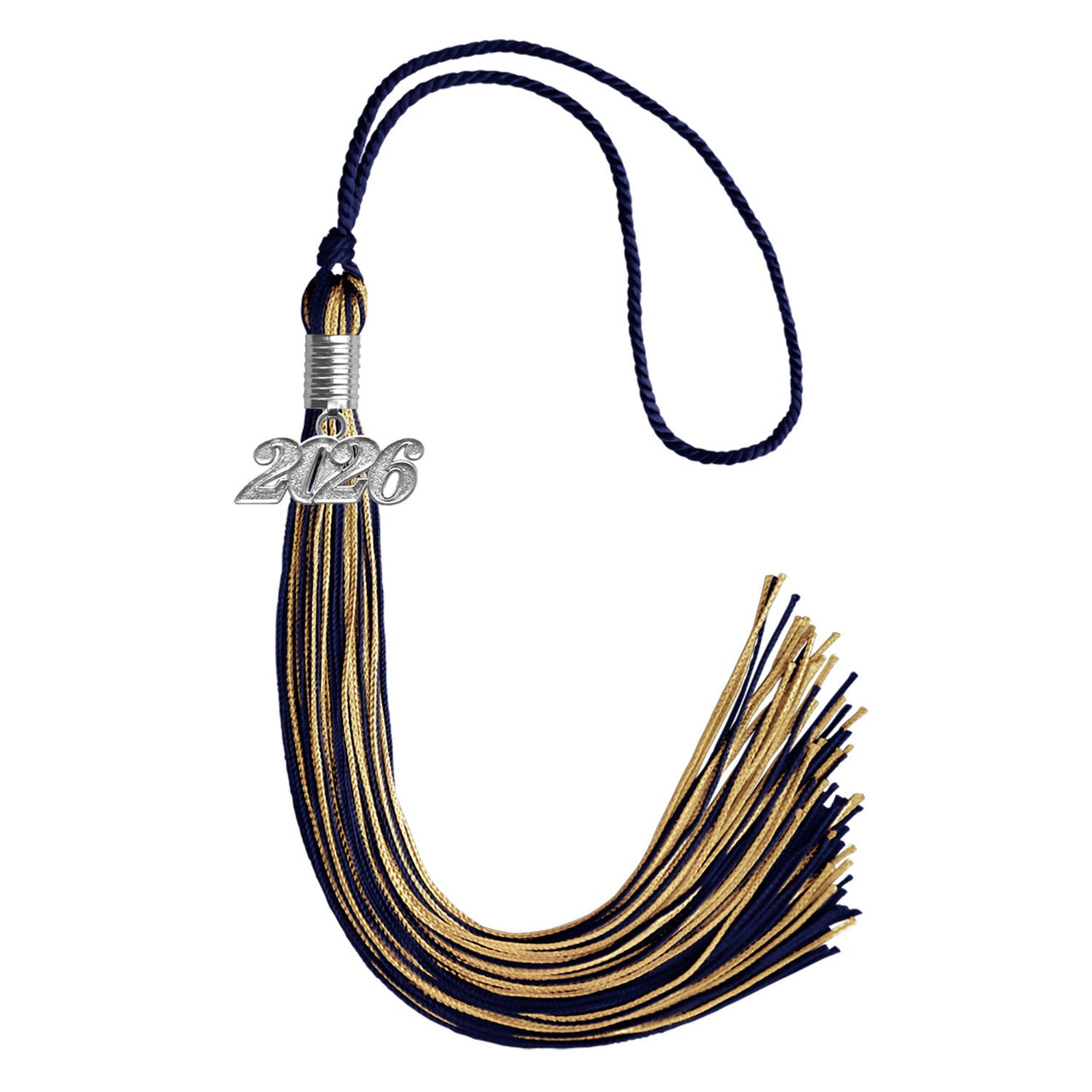 Navy Blue/Antique Gold Mixed Color Graduation Tassel with Silver Date Drop - Endea Graduation