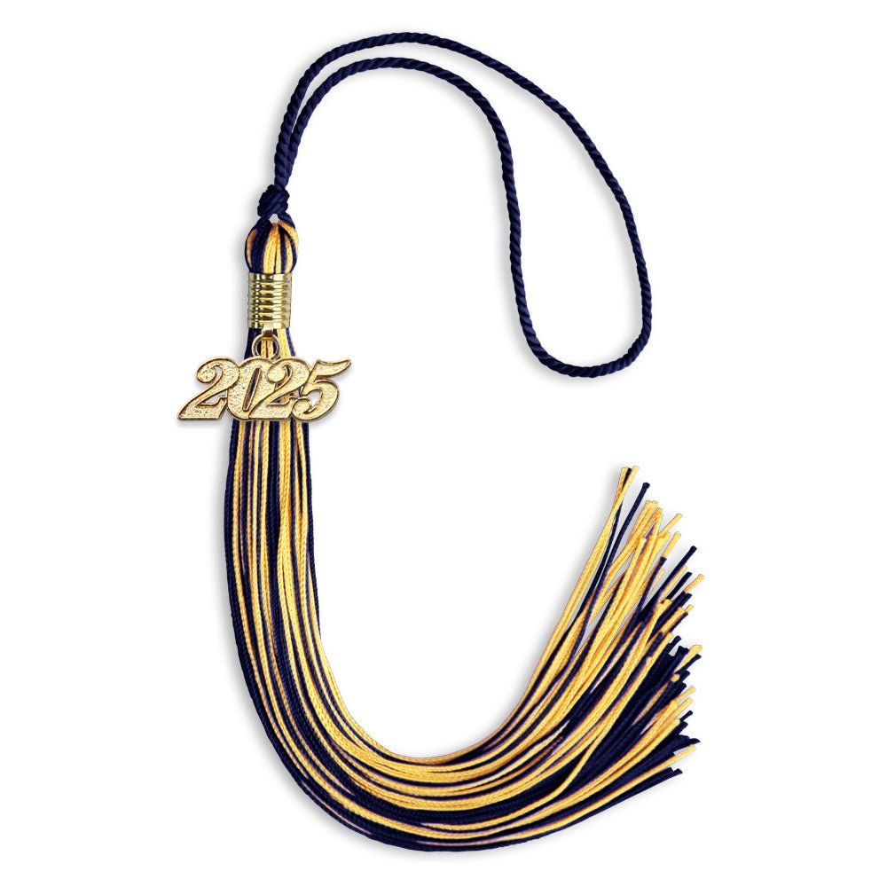 Navy Blue/Gold Mixed Color Graduation Tassel with Gold Date Drop - Endea Graduation