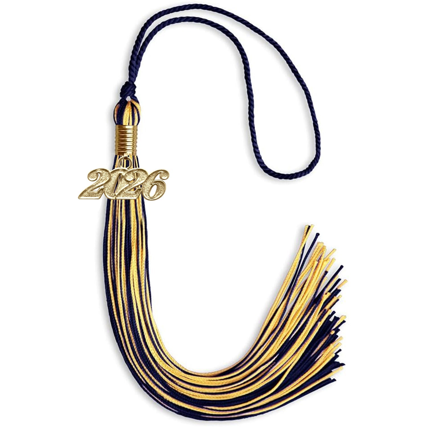 Navy Blue/Gold Mixed Color Graduation Tassel with Gold Date Drop - Endea Graduation