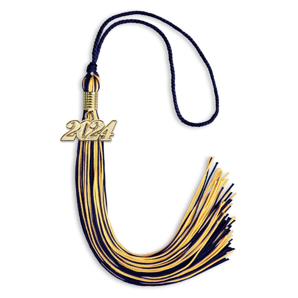 Navy Blue/Gold Mixed Color Graduation Tassel with Gold Date Drop - Endea Graduation