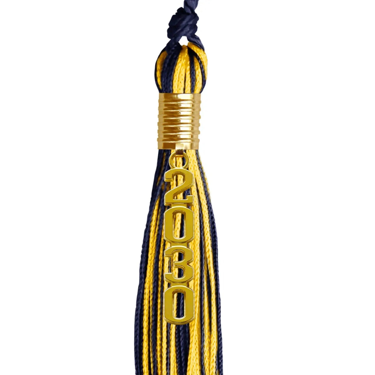 Navy Blue/Gold Mixed Color Graduation Tassel with Gold Stacked Date Drop - Endea Graduation