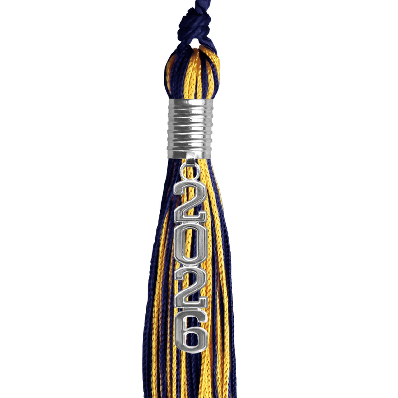 Navy Blue/Gold Mixed Color Graduation Tassel with Stacked Silver Date Drop - Endea Graduation