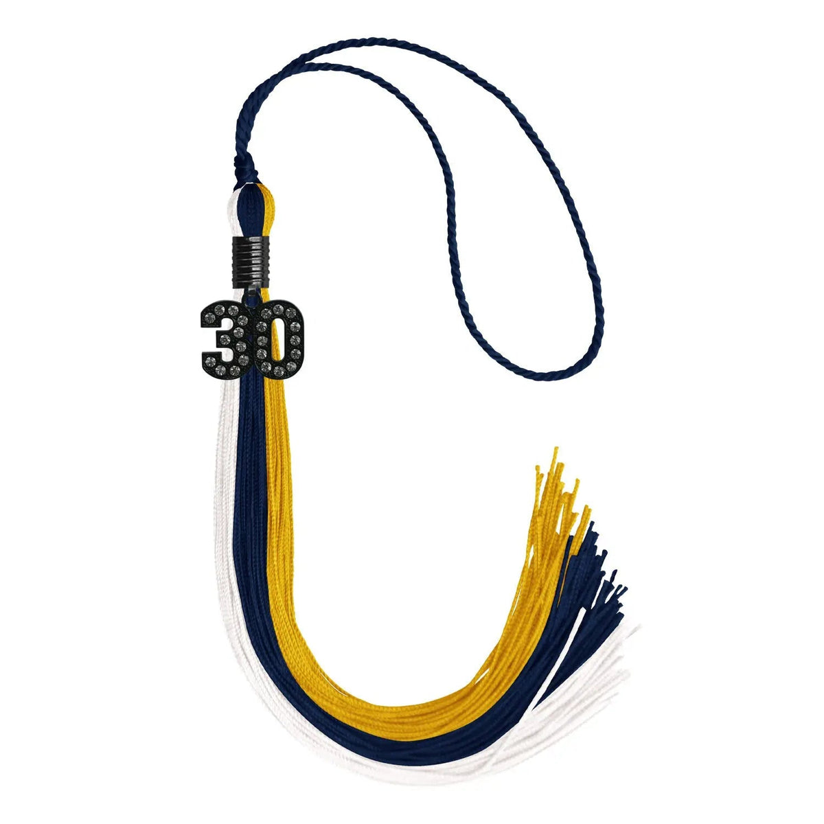Navy Blue/Gold/White Graduation Tassel with Black Bling Charm - Endea Graduation