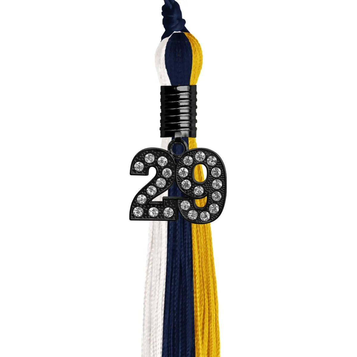 Navy Blue/Gold/White Graduation Tassel with Black Bling Charm - Endea Graduation
