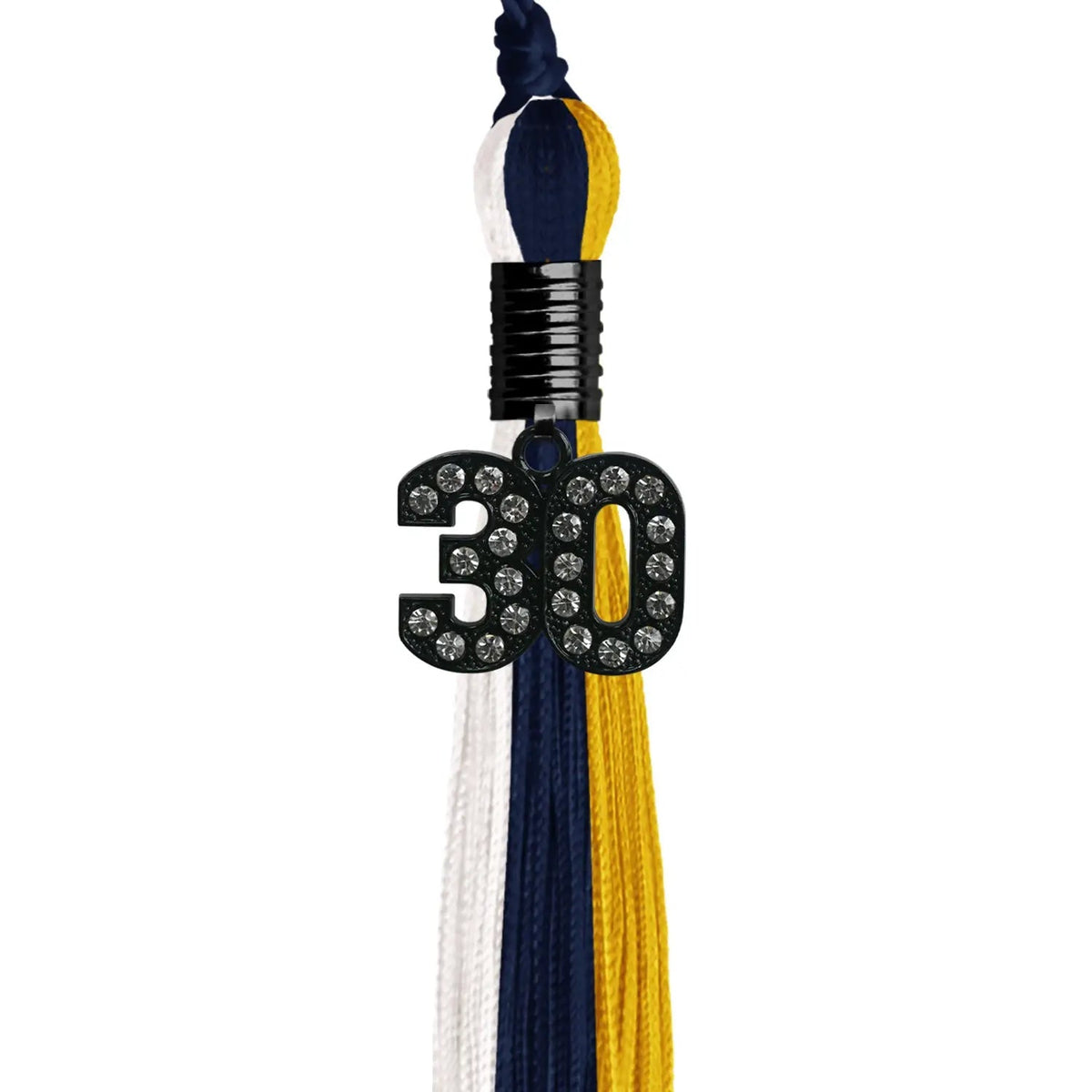 Navy Blue/Gold/White Graduation Tassel with Black Bling Charm - Endea Graduation