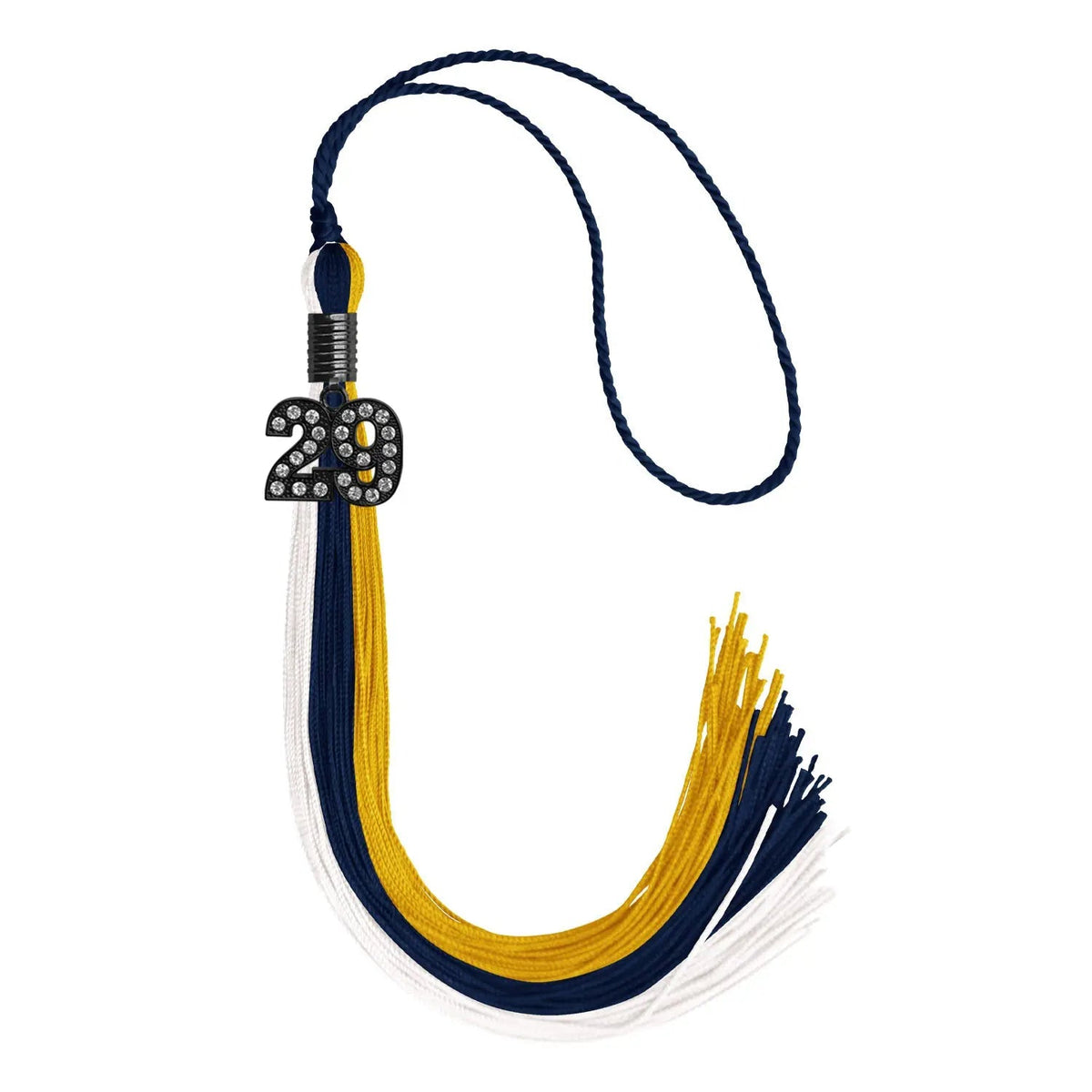 Navy Blue/Gold/White Graduation Tassel with Black Bling Charm - Endea Graduation