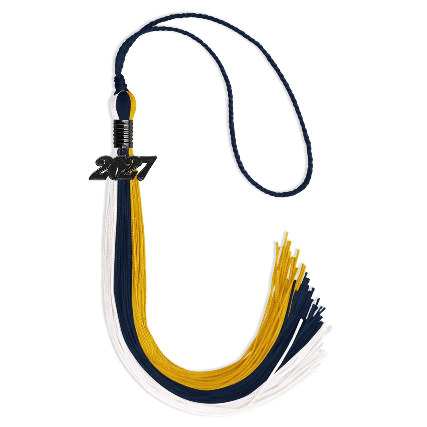 Navy Blue/Gold/White Graduation Tassel with Black Date Drop - Endea Graduation