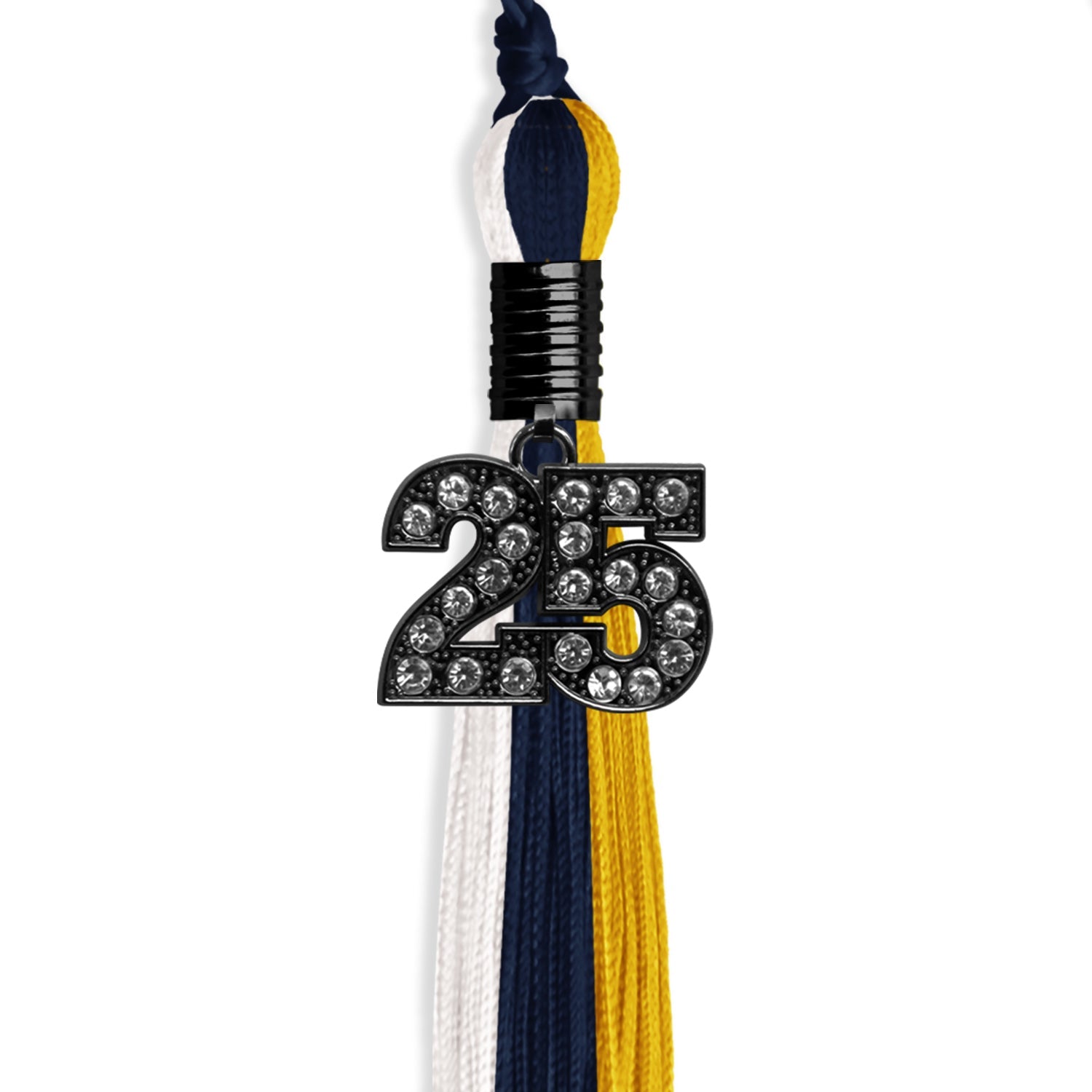 Navy Blue/Gold/White Graduation Tassel with Black Date Drop - Endea Graduation