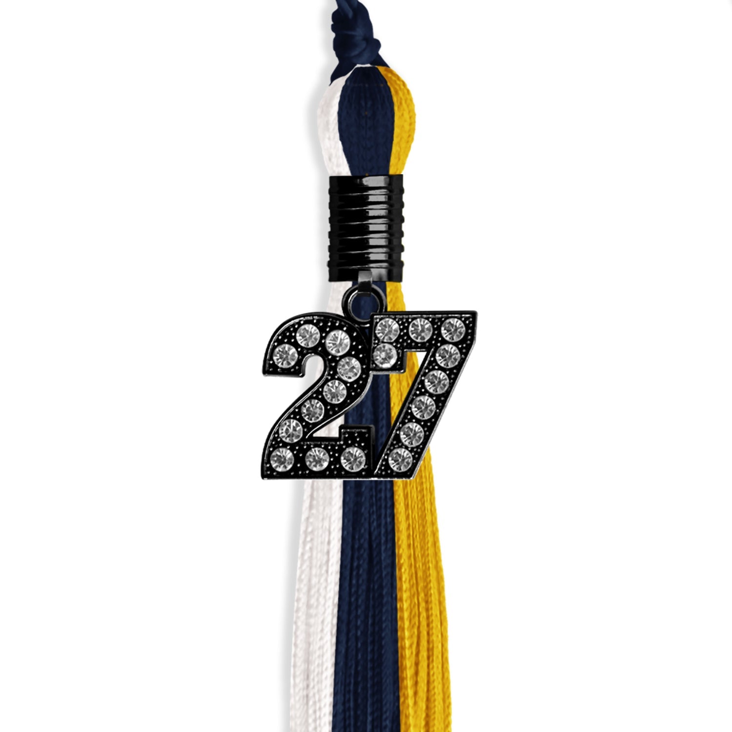 Navy Blue/Gold/White Graduation Tassel with Black Date Drop - Endea Graduation