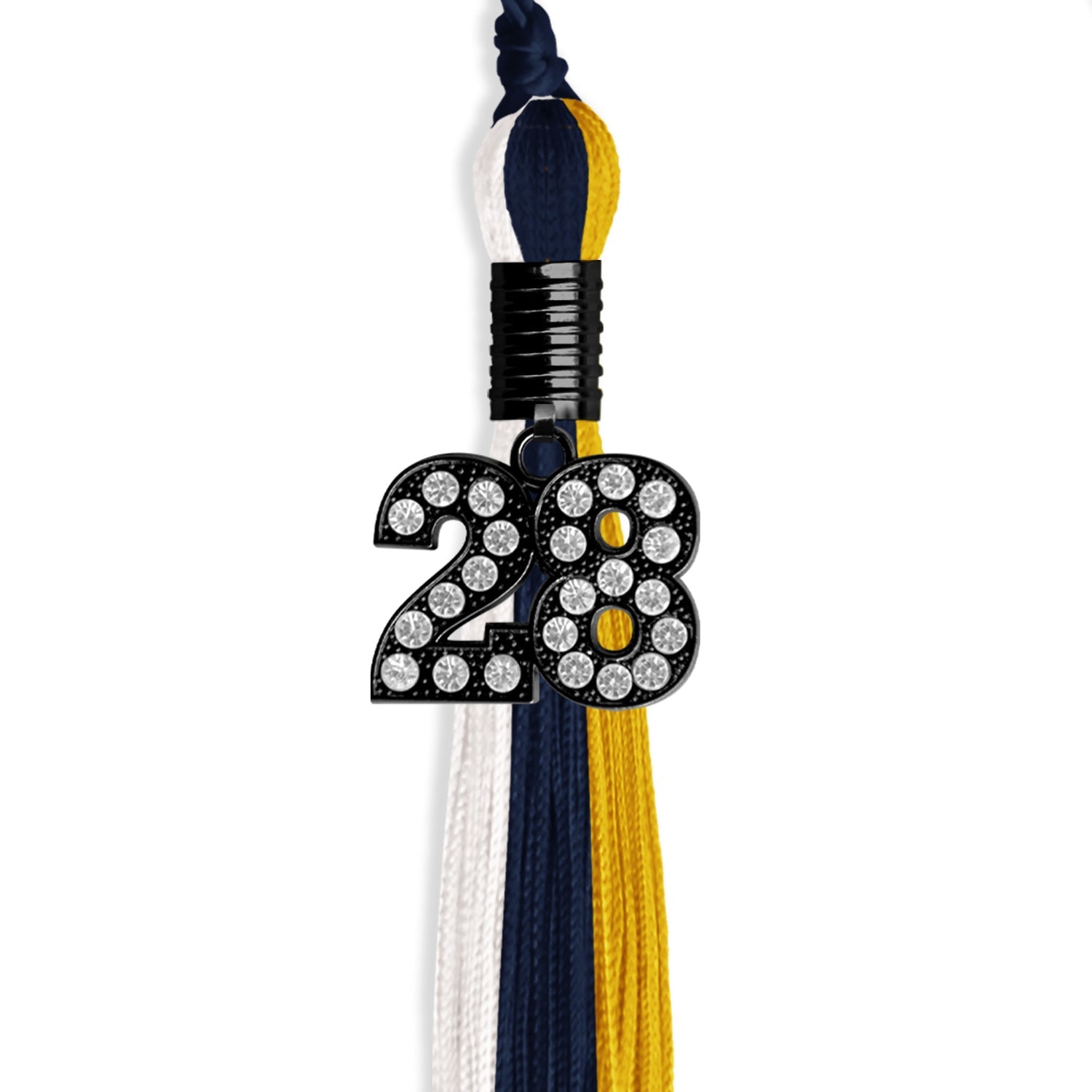 Navy Blue/Gold/White Graduation Tassel with Black Date Drop - Endea Graduation