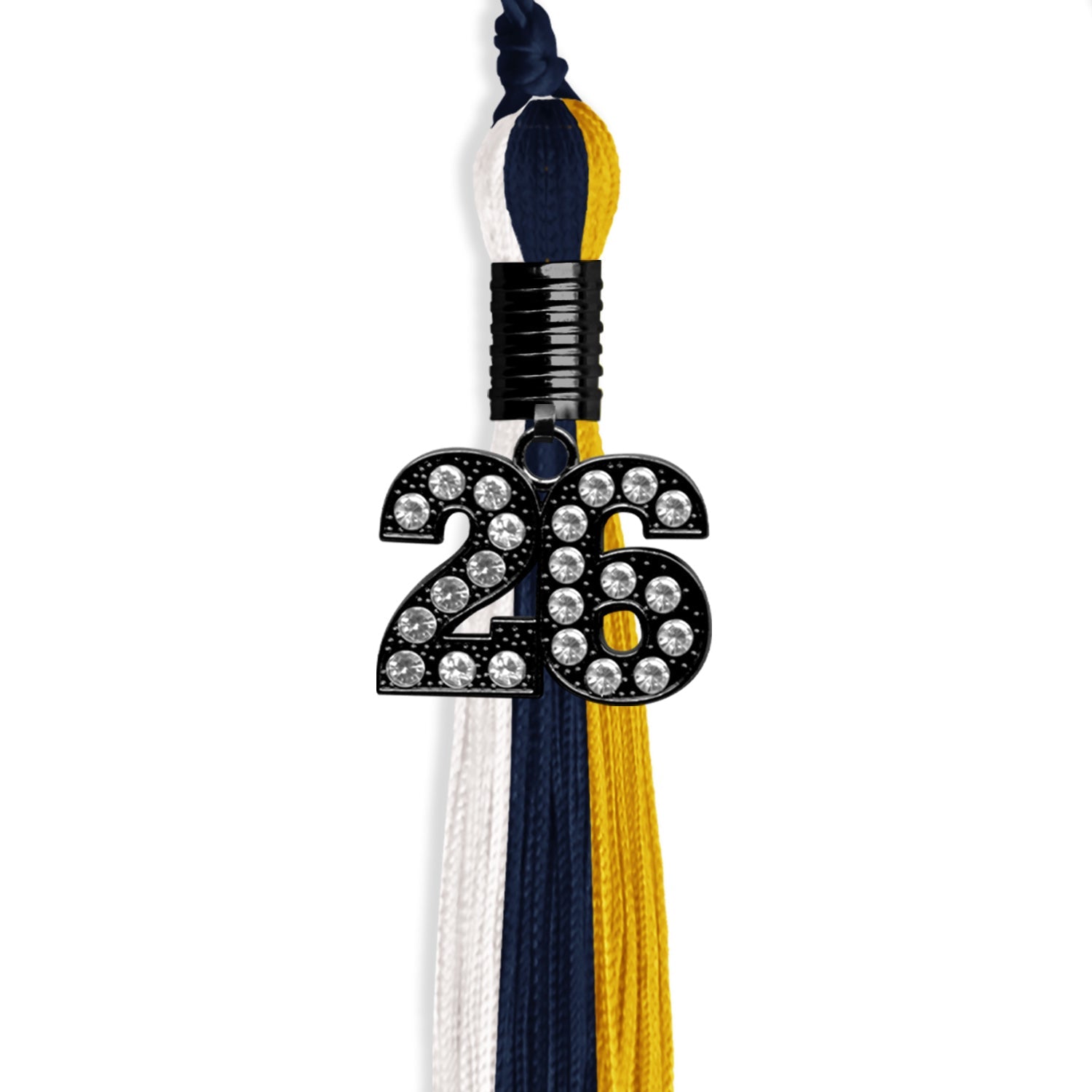 Navy Blue/Gold/White Graduation Tassel with Black Date Drop - Endea Graduation