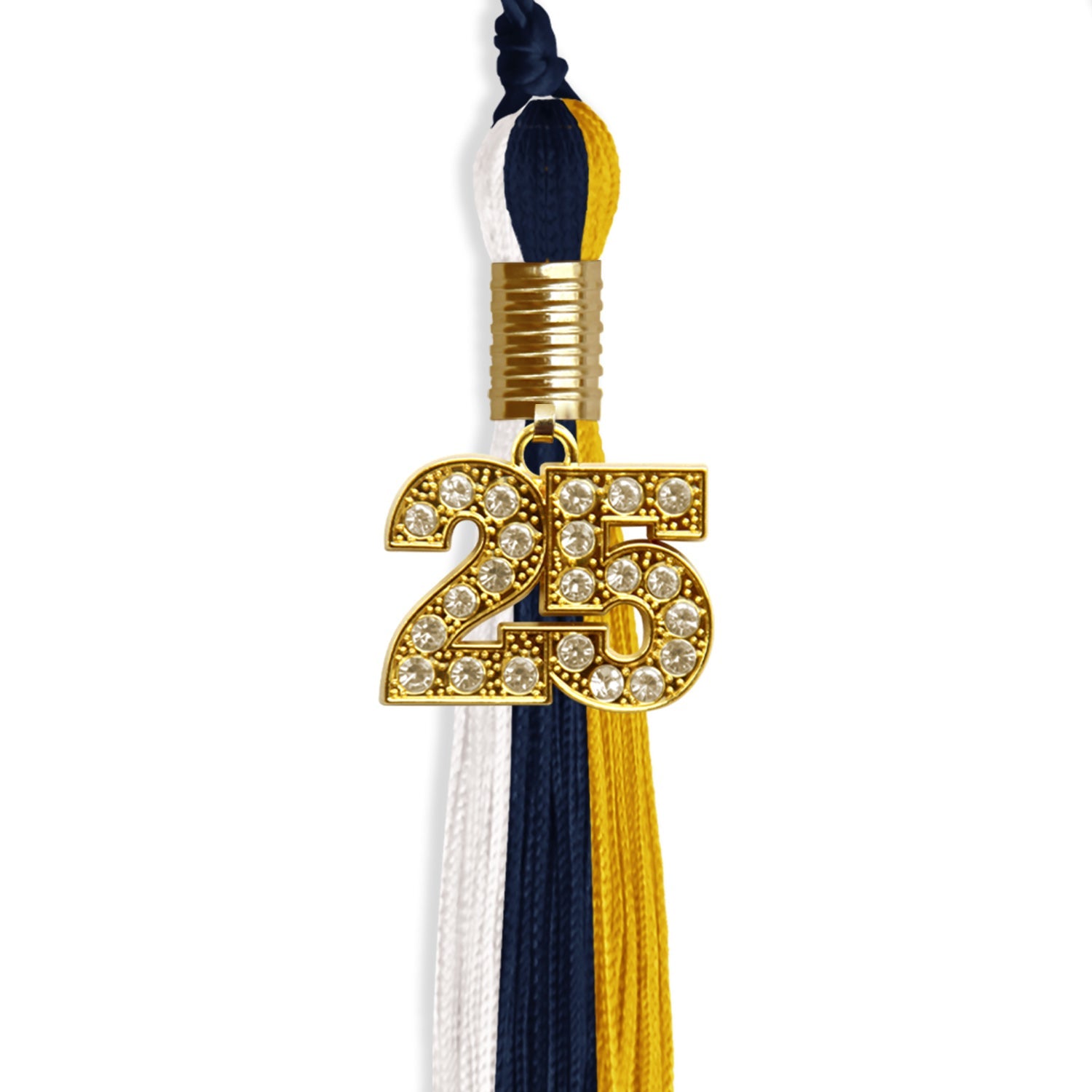 Navy Blue/Gold/White Graduation Tassel with Gold Date Drop - Endea Graduation