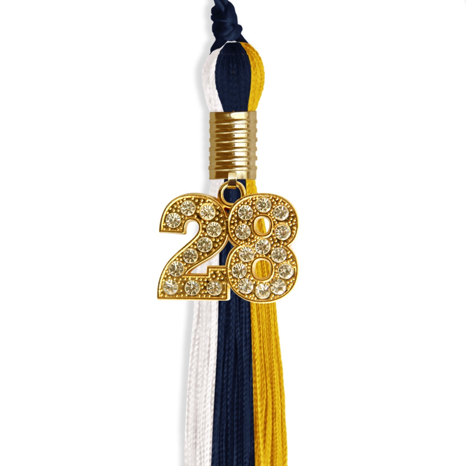 Navy Blue/Gold/White Graduation Tassel with Gold Date Drop - Endea Graduation