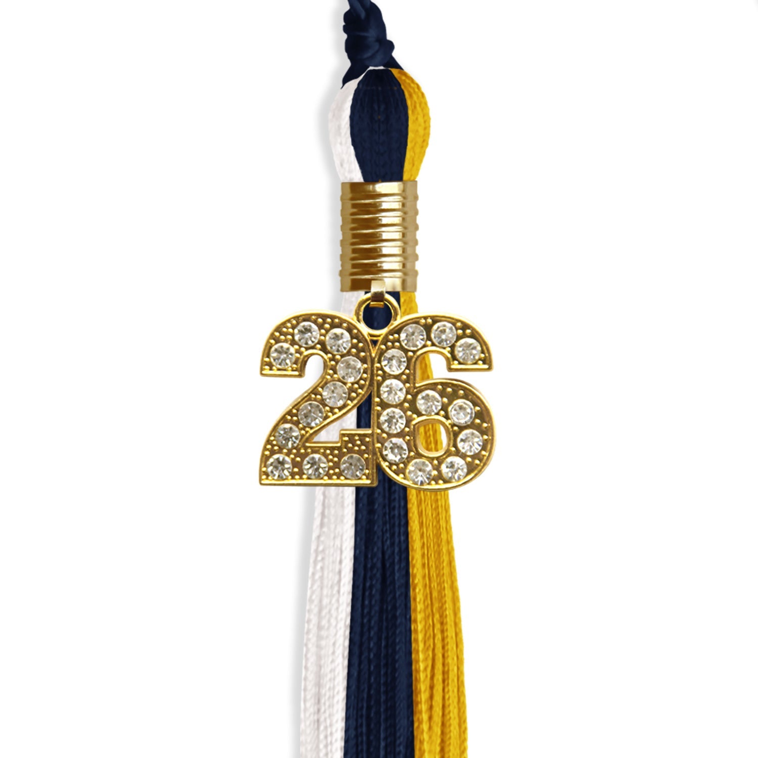 Navy Blue/Gold/White Graduation Tassel with Gold Date Drop - Endea Graduation
