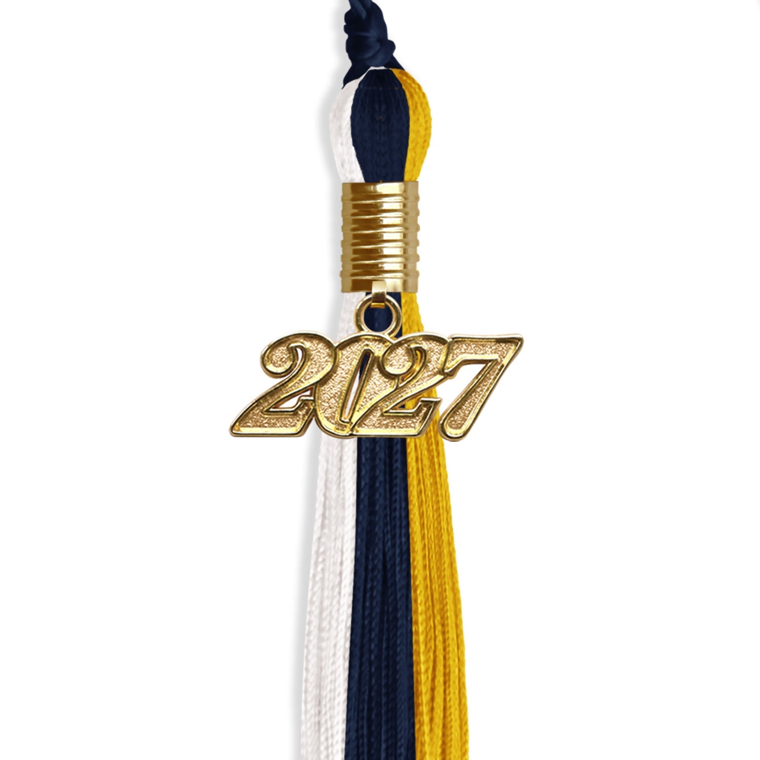 Navy Blue/Gold/White Graduation Tassel with Gold Date Drop - Endea Graduation