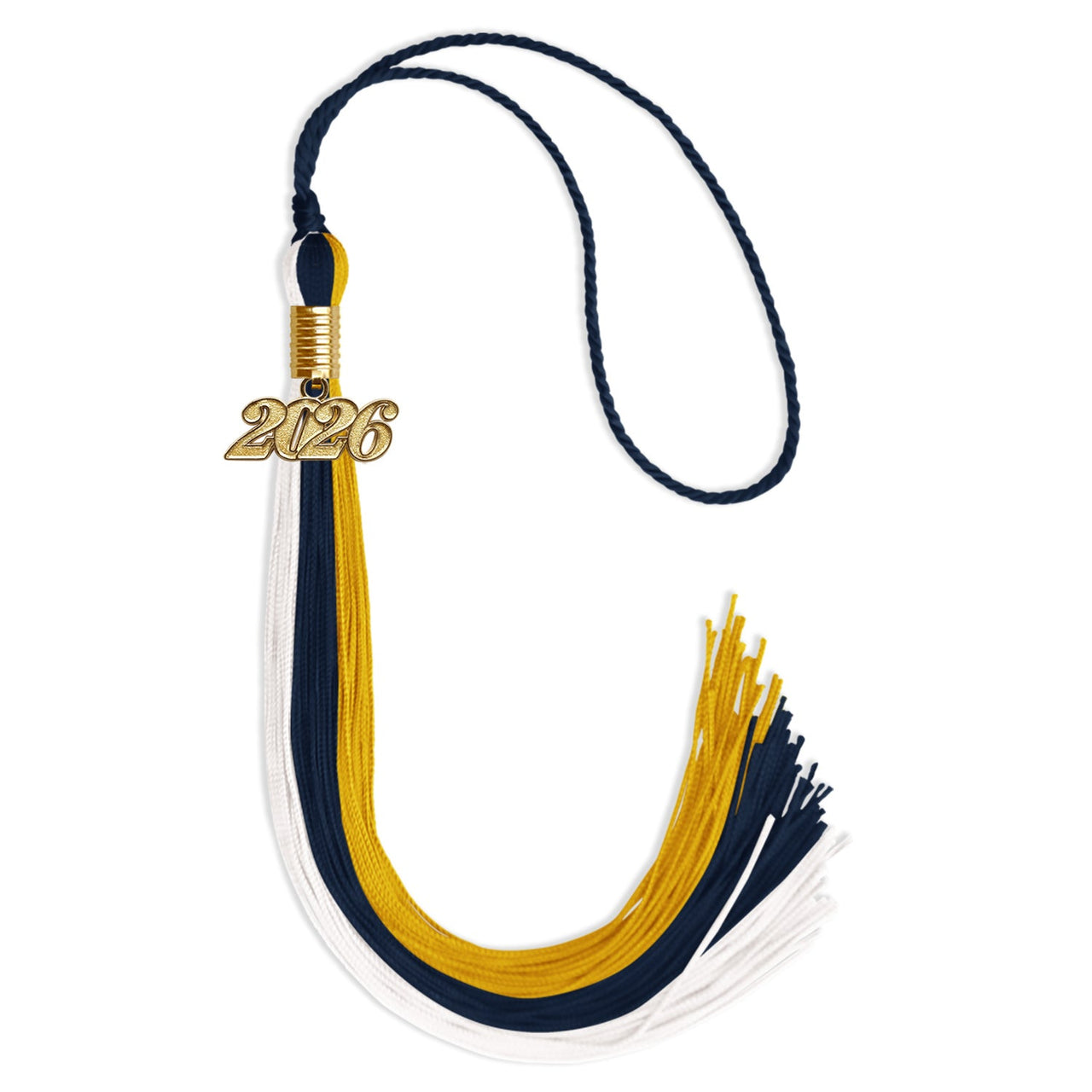 Navy Blue/Gold/White Graduation Tassel with Gold Date Drop - Endea Graduation