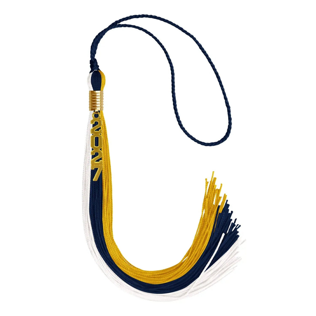 Navy Blue/Gold/White Graduation Tassel with Gold Stacked Date Drop - Endea Graduation