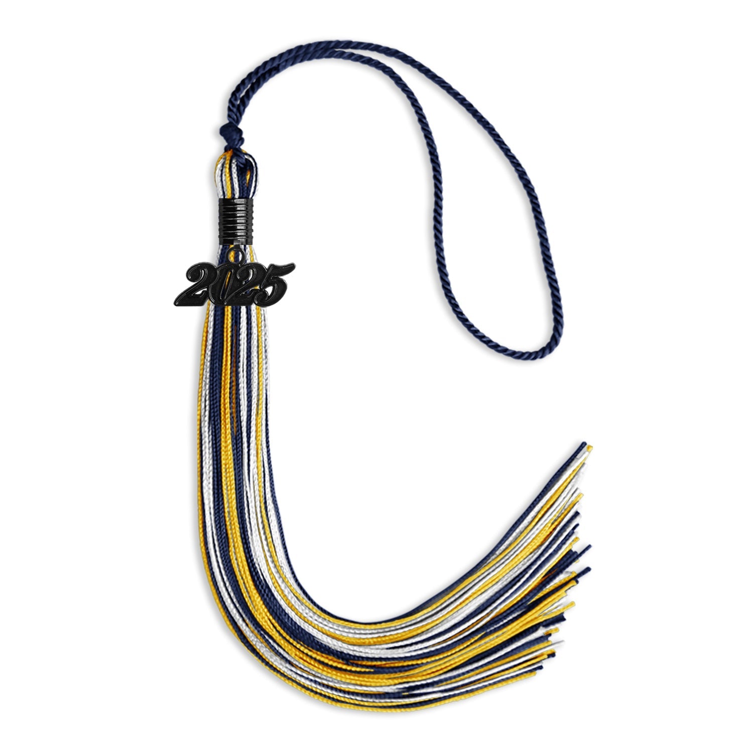 Navy Blue/Gold/White Mixed Color Graduation Tassel with Black Date Drop - Endea Graduation