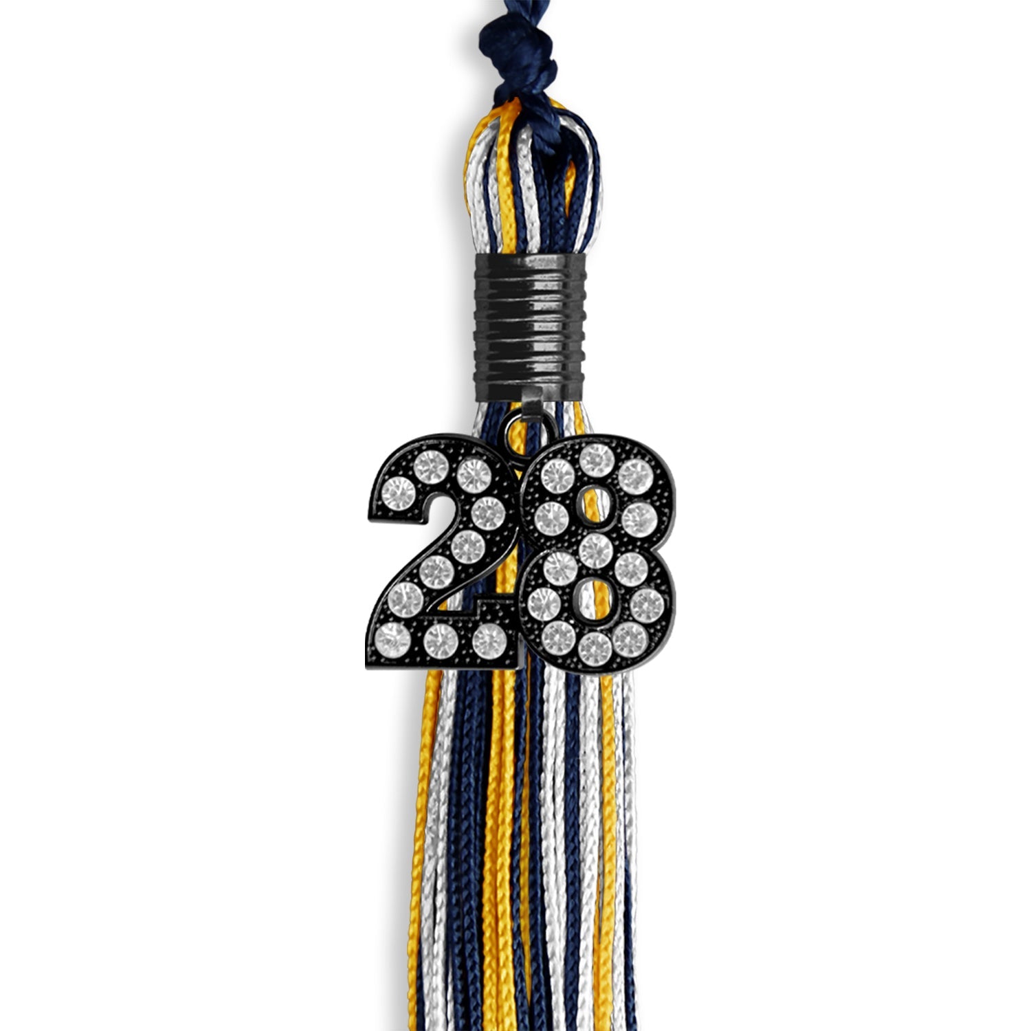 Navy Blue/Gold/White Mixed Color Graduation Tassel with Black Date Drop - Endea Graduation