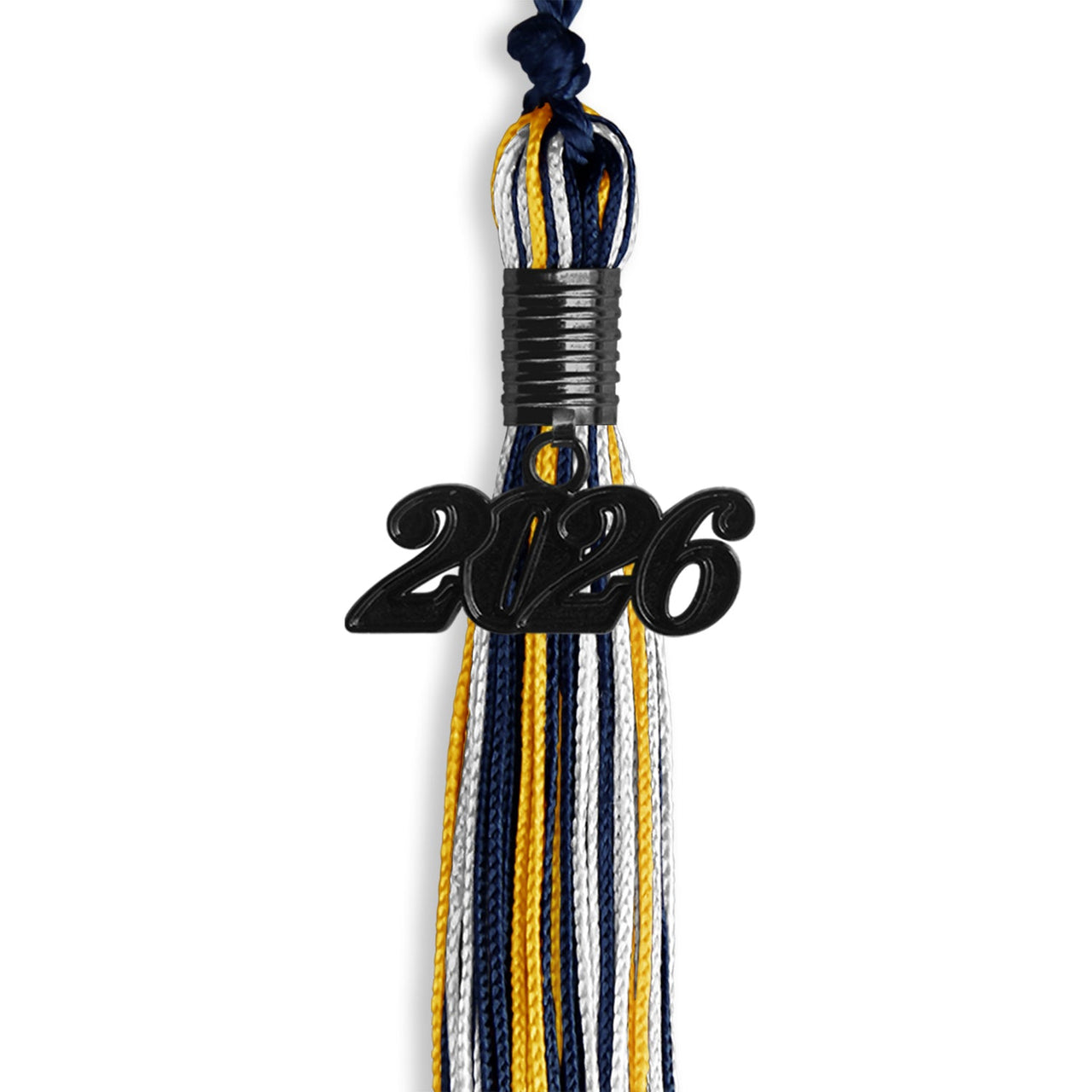 Navy Blue/Gold/White Mixed Color Graduation Tassel with Black Date Drop - Endea Graduation