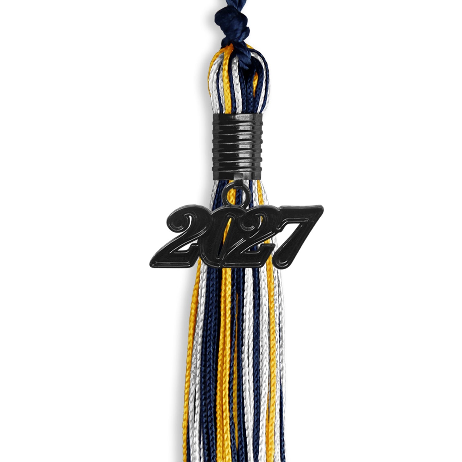 Navy Blue/Gold/White Mixed Color Graduation Tassel with Black Date Drop - Endea Graduation