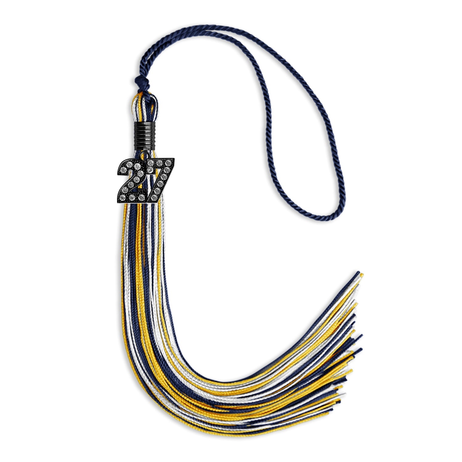 Navy Blue/Gold/White Mixed Color Graduation Tassel with Black Date Drop - Endea Graduation