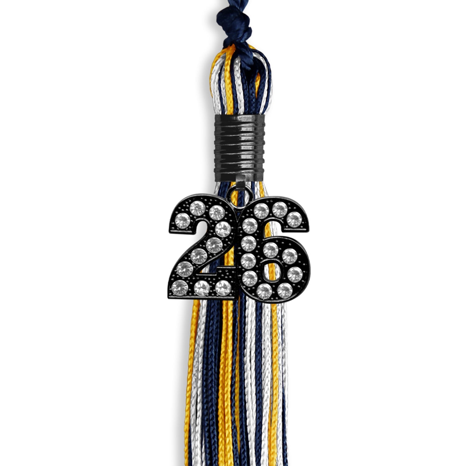 Navy Blue/Gold/White Mixed Color Graduation Tassel with Black Date Drop - Endea Graduation
