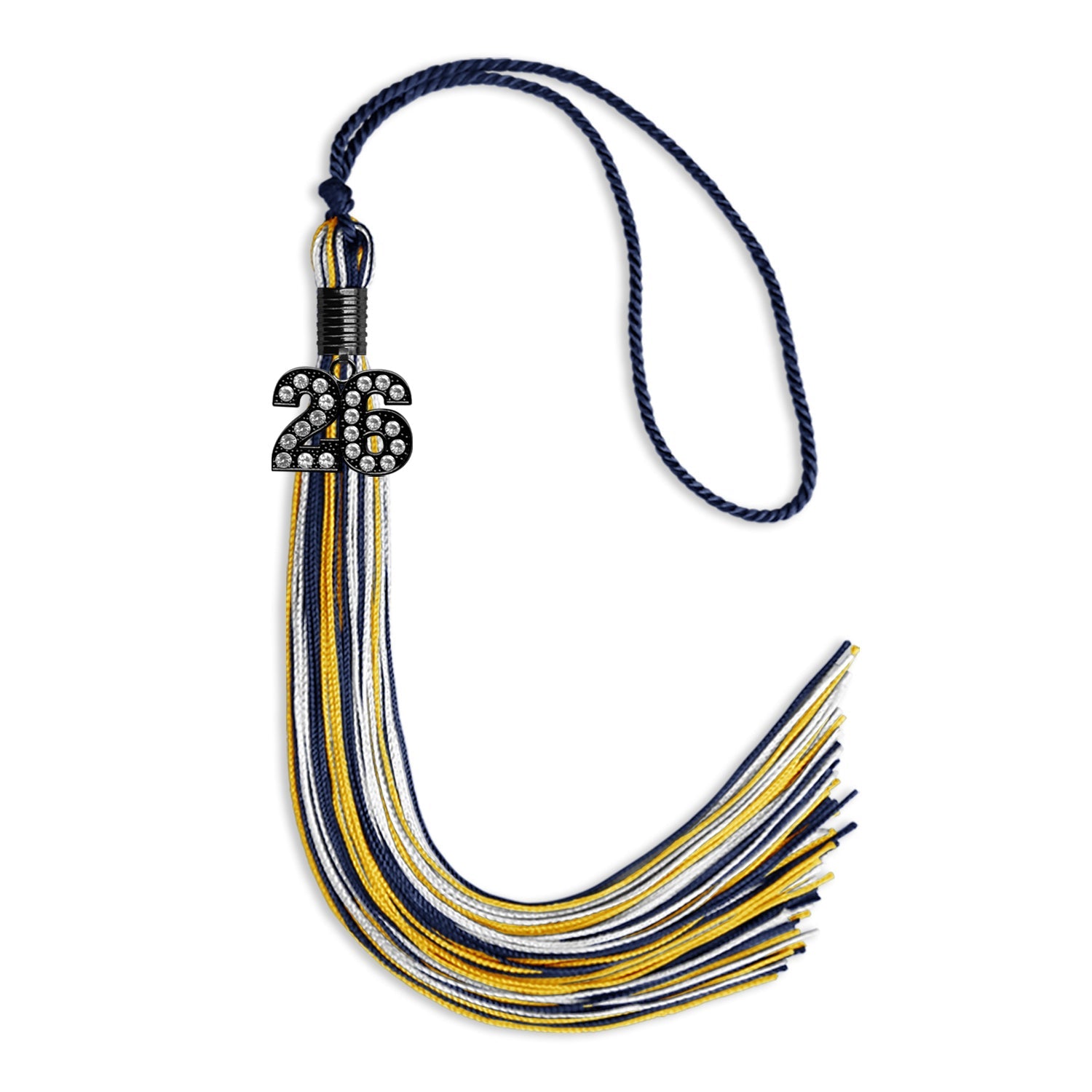 Navy Blue/Gold/White Mixed Color Graduation Tassel with Black Date Drop - Endea Graduation