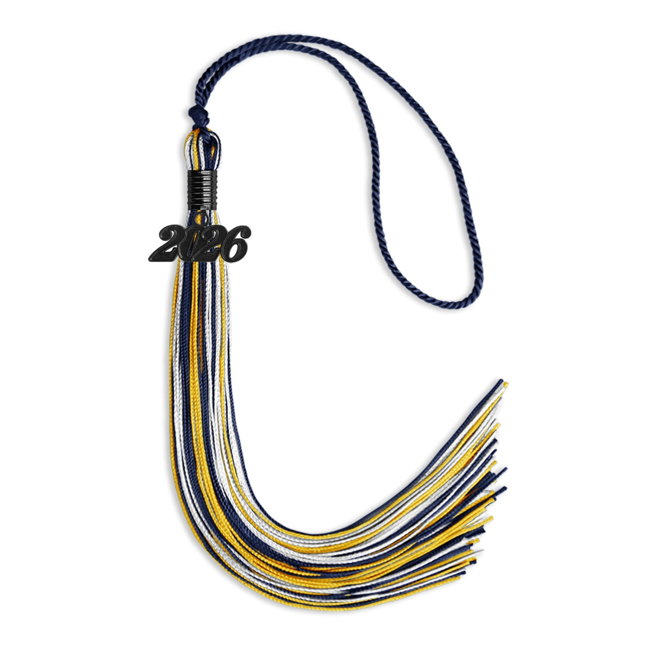 Navy Blue/Gold/White Mixed Color Graduation Tassel with Black Date Drop - Endea Graduation