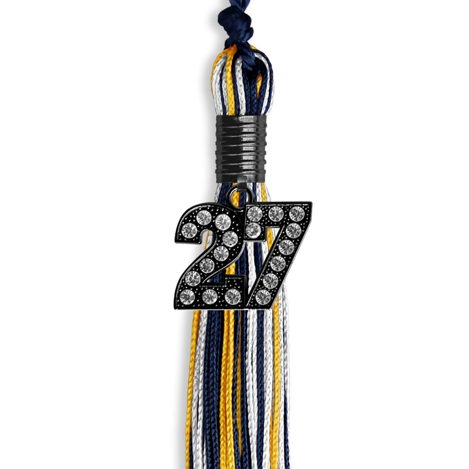 Navy Blue/Gold/White Mixed Color Graduation Tassel with Black Date Drop - Endea Graduation