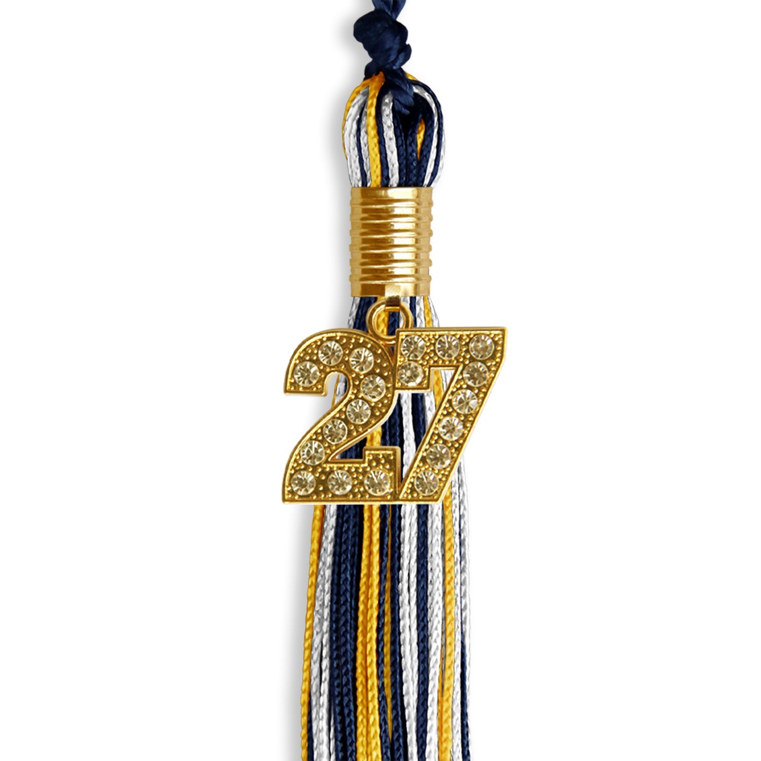 Navy Blue/Gold/White Mixed Color Graduation Tassel with Gold Date Drop - Endea Graduation