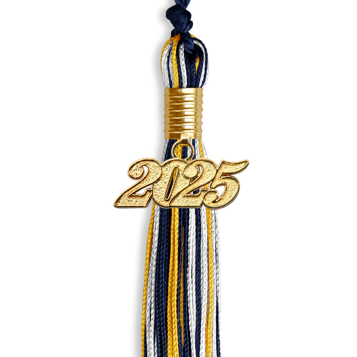 Navy Blue/Gold/White Mixed Color Graduation Tassel with Gold Date Drop - Endea Graduation