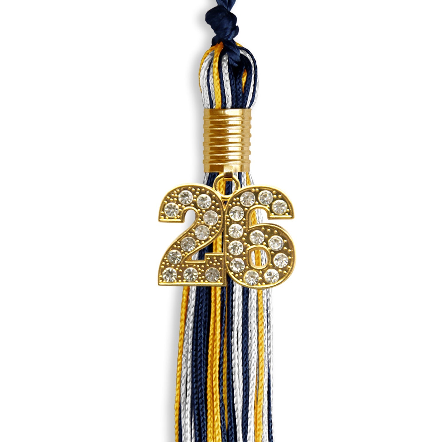 Navy Blue/Gold/White Mixed Color Graduation Tassel with Gold Date Drop - Endea Graduation