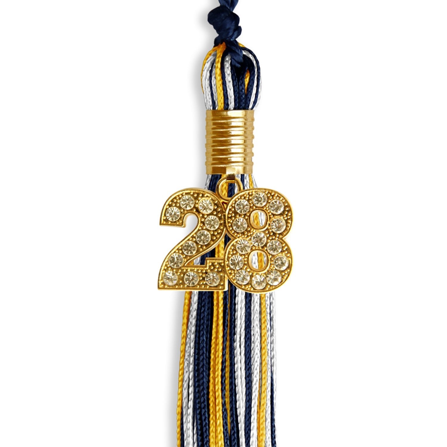 Navy Blue/Gold/White Mixed Color Graduation Tassel with Gold Date Drop - Endea Graduation