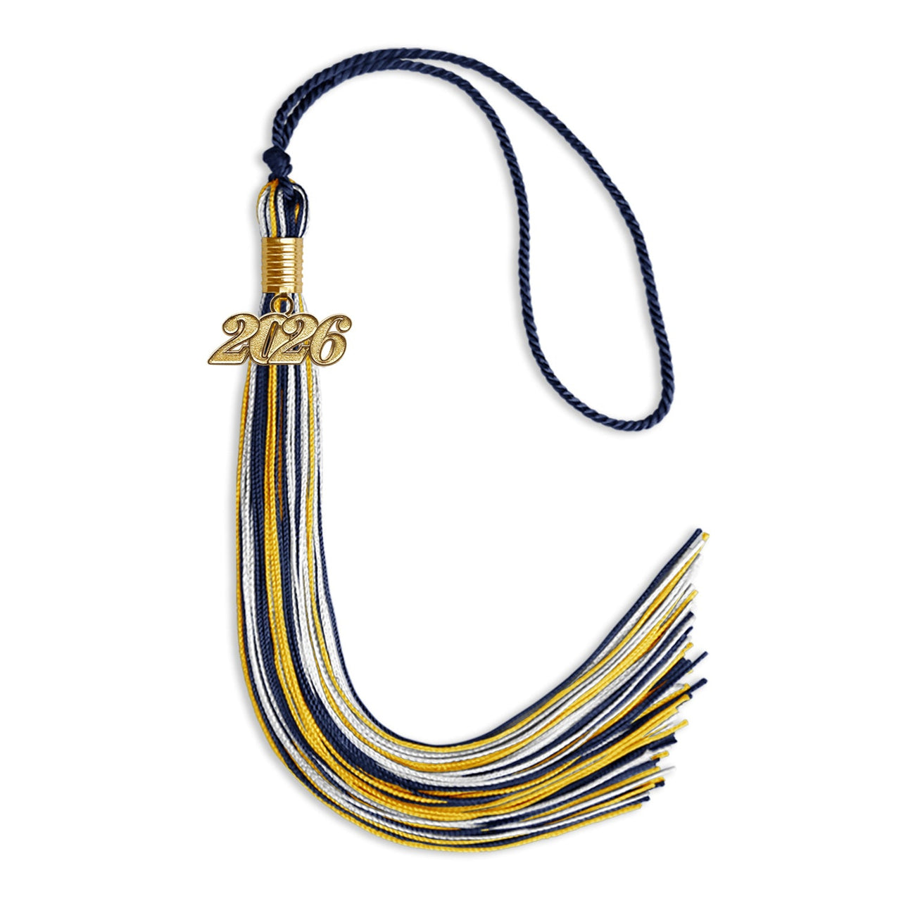 Navy Blue/Gold/White Mixed Color Graduation Tassel with Gold Date Drop - Endea Graduation