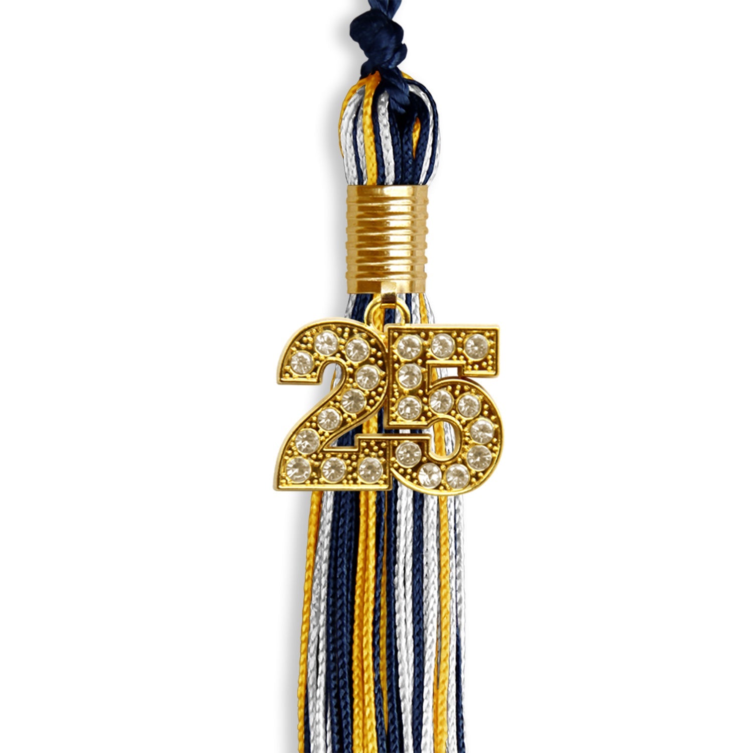 Navy Blue/Gold/White Mixed Color Graduation Tassel with Gold Date Drop - Endea Graduation