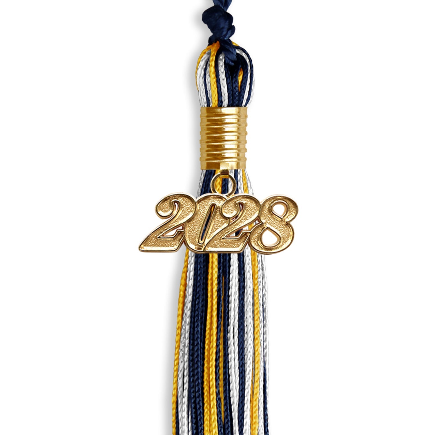 Navy Blue/Gold/White Mixed Color Graduation Tassel with Gold Date Drop - Endea Graduation