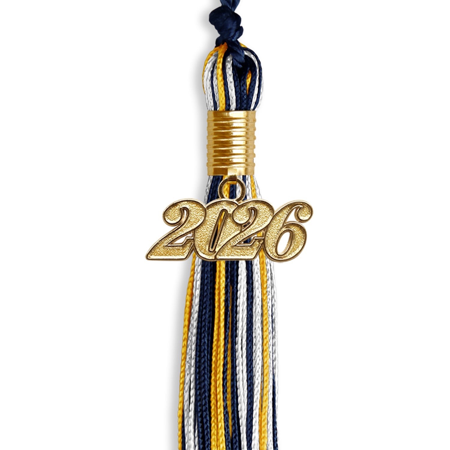 Navy Blue/Gold/White Mixed Color Graduation Tassel with Gold Date Drop - Endea Graduation