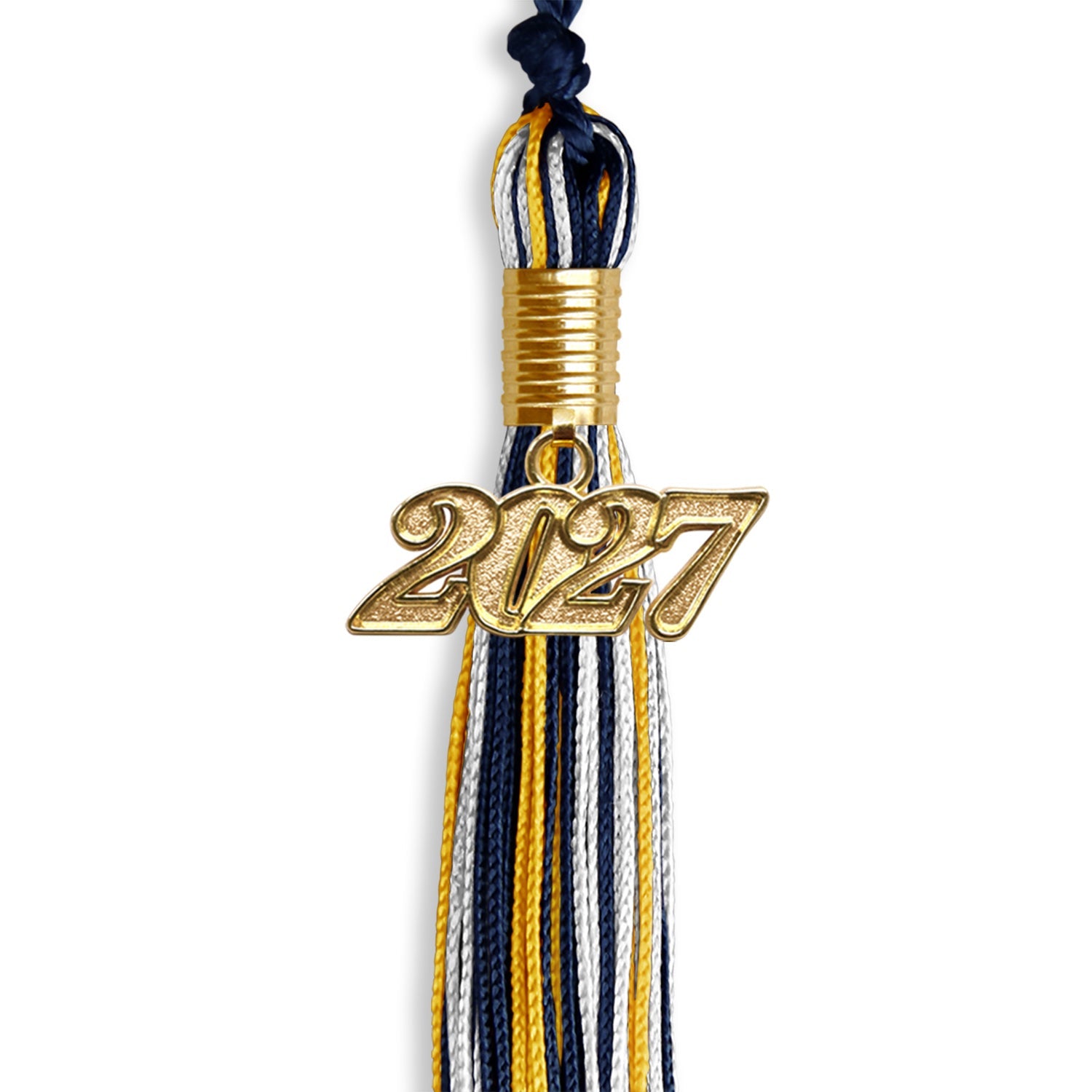 Navy Blue/Gold/White Mixed Color Graduation Tassel with Gold Date Drop - Endea Graduation